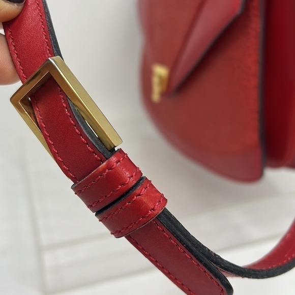Nina Ricci Red Leather Pebbled Suede Combination Shoulder Bag Made in France - Picture 8 of 15